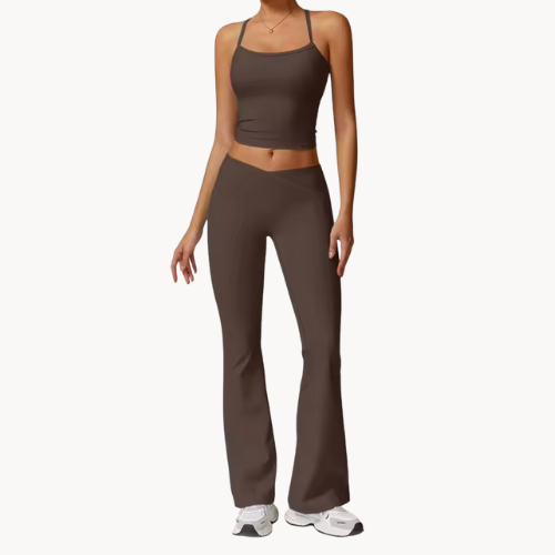 Ensemble de pilate femme 2 pièces – Brassière courte et pantalon évasé