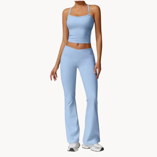 Ensemble de pilate femme 2 pièces – Brassière courte et pantalon évasé