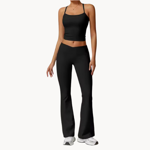 Ensemble de pilate femme 2 pièces – Brassière courte et pantalon évasé