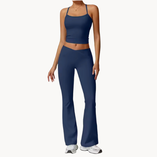 Ensemble de pilate femme 2 pièces – Brassière courte et pantalon évasé