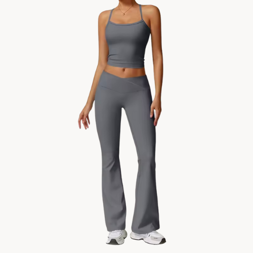 Ensemble de pilate femme 2 pièces – Brassière courte et pantalon évasé