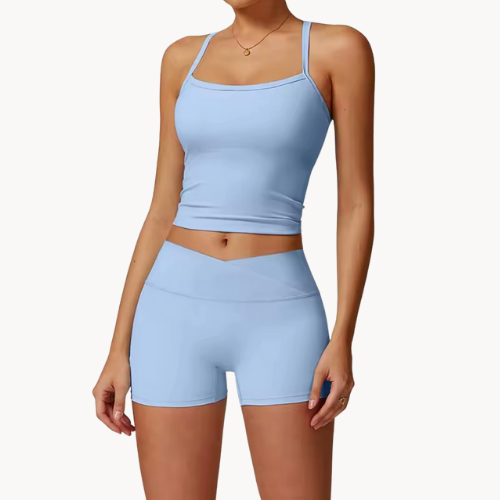 Ensemble de pilate femme 2 pièces – Brassière courte et short taille haute