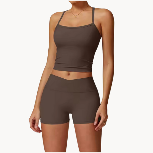Ensemble de pilate femme 2 pièces – Brassière courte et short taille haute