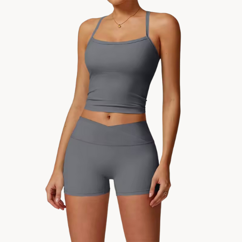 Ensemble de pilate femme 2 pièces – Brassière courte et short taille haute