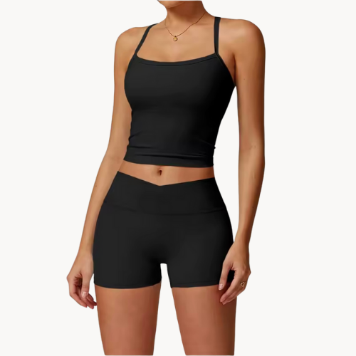 Ensemble de pilate femme 2 pièces – Brassière courte et short taille haute