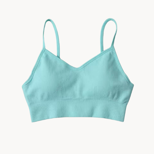 Brassière de sport femme – Bretelles fines – Maintien confortable – 6 coloris – Personnalisable avec logo – Yoga, fitness, running – Respirante & extensible